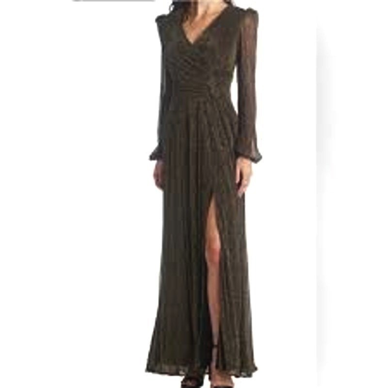 Xscape Full Length Silver And Gold Metallic Black Gown - Women's 6
